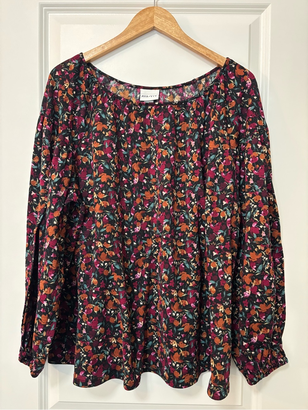 Ava & Viv Multicolor Floral Peasant Top, Size 1X